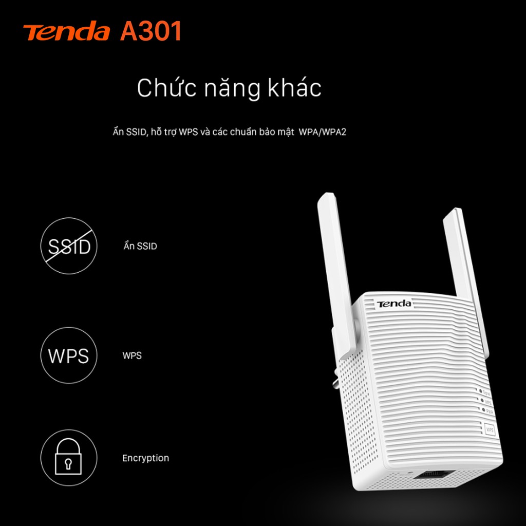 Tenda Bộ kích sóng Wifi A301 Chuẩn N 300Mbps - Hãng phân phối chính thức