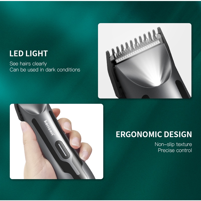 Tông đơ cắt tóc KENSEN chống nước có đèn LED đa năng cho nam giới
