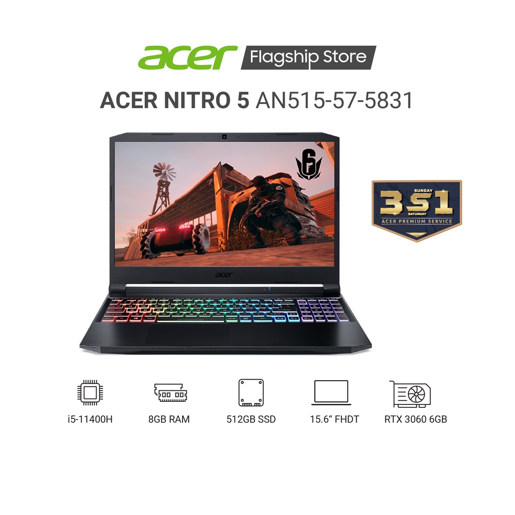 [ELBAU7 giảm 7% tối đa 1TR] Laptop Acer Nitro 5 AN515-57-5831 Core i5-11400H| 8GB| 512GB| RTX 3060 6GB| 15.6 FHD