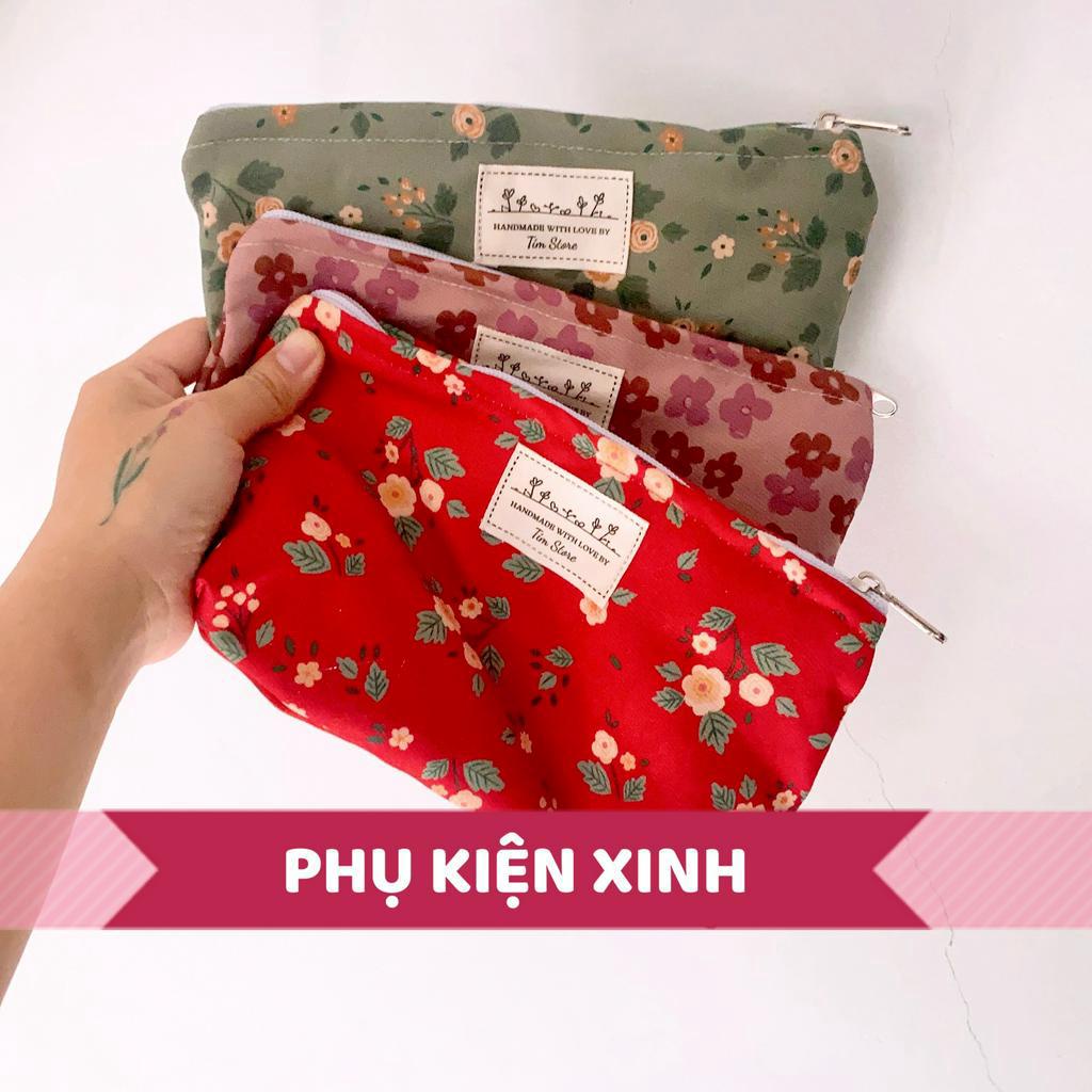 Túi vải hoa vintage đựng hóa mỹ phẩm make up  bút viết