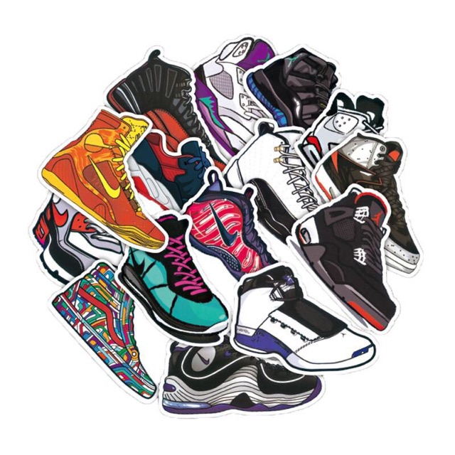 Set 30-50 sticker sneaker ép lụa/ hình dán mẫu giày các hãng các loại