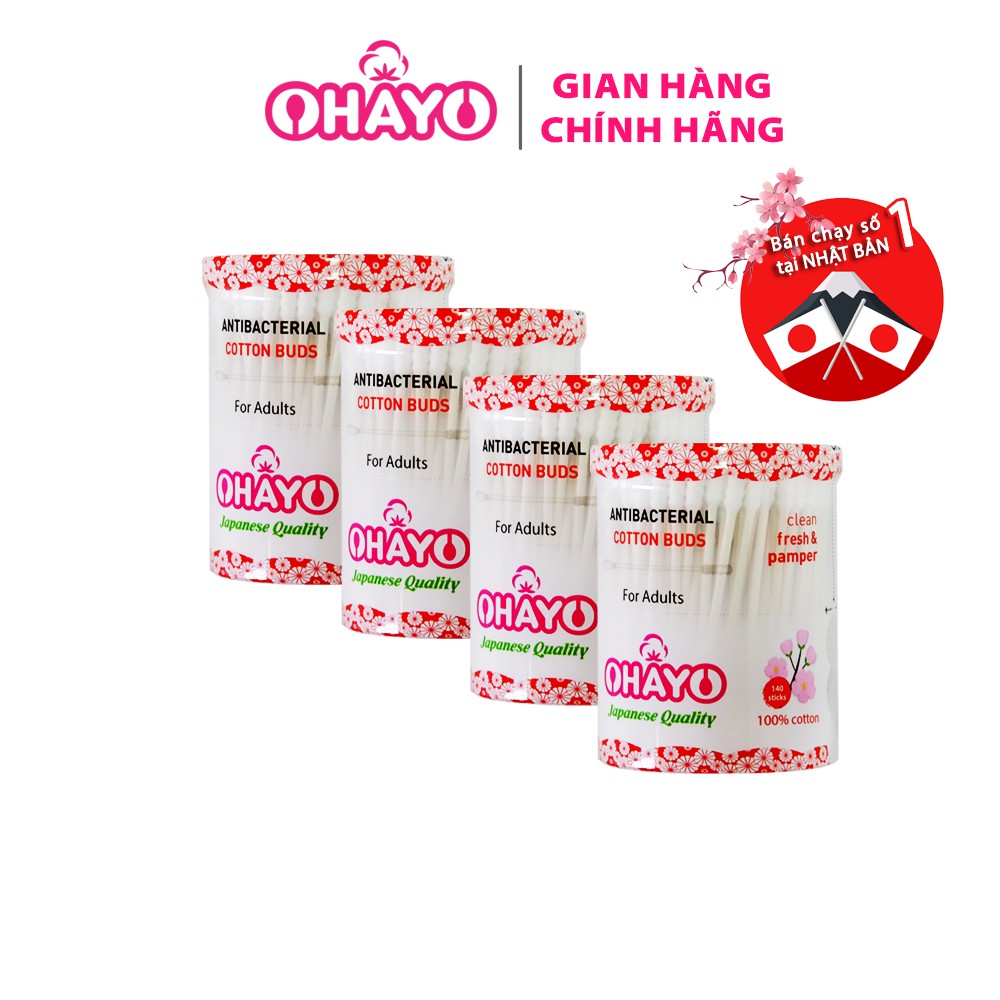 Tăm Bông Ohayo Kháng Khuẩn 100% - An Toàn - Đầu Bông 1 Xoắn 1 Tròn - Hộp 160 Que