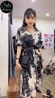 Váy sơ mi lụa tơ loang , hoa hot 2020