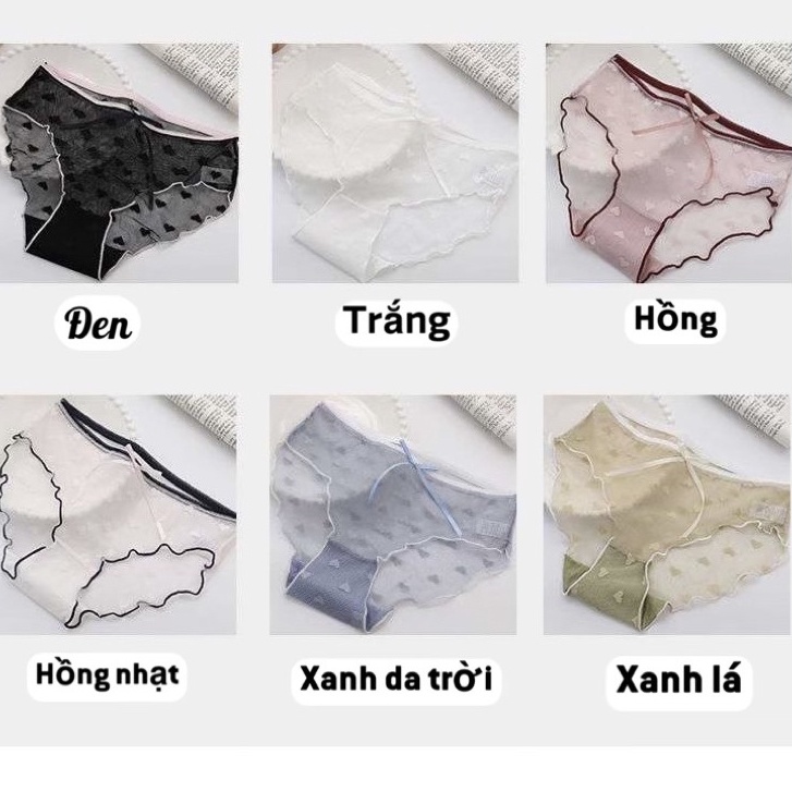 Quần Lót Ren Sexy Viền Màu Phối Họa Tiết Trái Tim Gợi Cảm Quyến Rũ KIMCHIBIKINI đồ chip Nữ mềm mại thoáng mát QL164