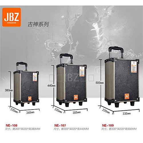 Loa kéo di động JBZ 108-Bass 2 tấc(20cm)CS-250W+1Micro Không Dây+Remto+adapter sạc+dây tín hiệu tivi(107+106+109)