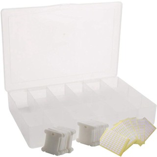 Hộp đựng 17 ngăn + 100 miếng nhựa cứng quấn chỉ + 480 miếng sticker cho chỉ thêu