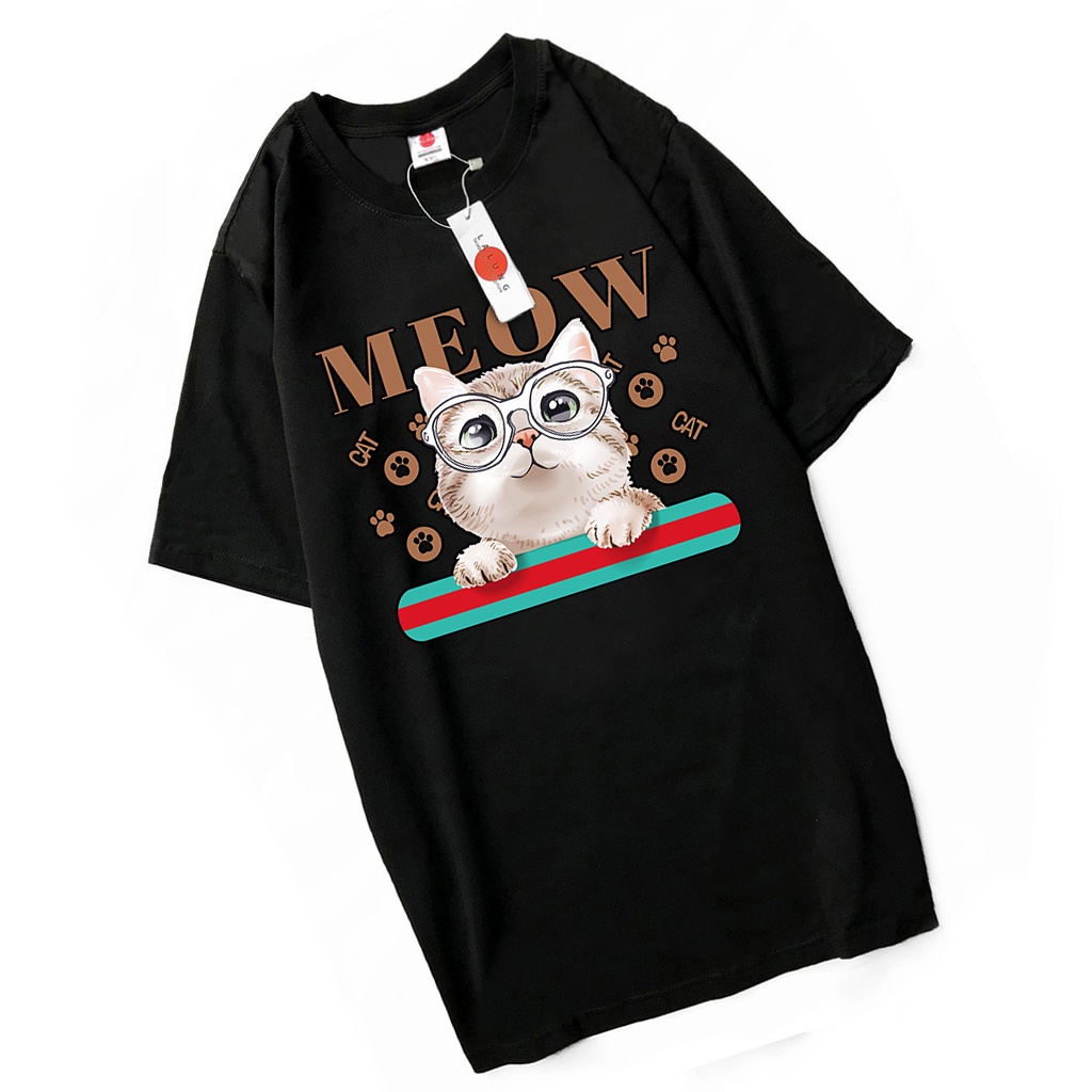 Áo Phông Unisex Chất Liệu Cotton Hoạ Tiết Mèo mã