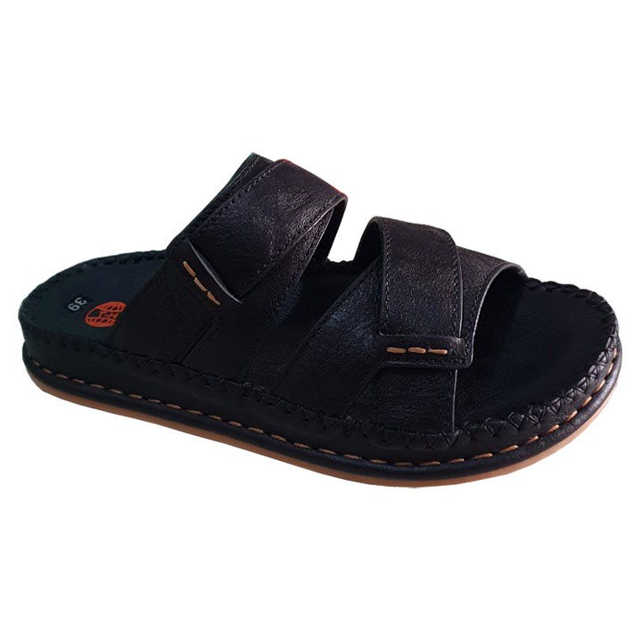 Dép Quai Ngang Nam Da Bò Thật Màu Đen Đế Cao 3.5cm Trường Hải THQNN260