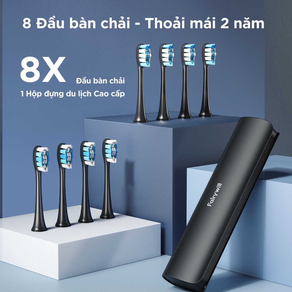 Bàn chải điện Fairywill P80 Sonic Pro® &amp; 8 Đầu bàn chải - 5 Chế độ Làm sạch &amp; Trắng răng [12 tháng 1 đổi 1]