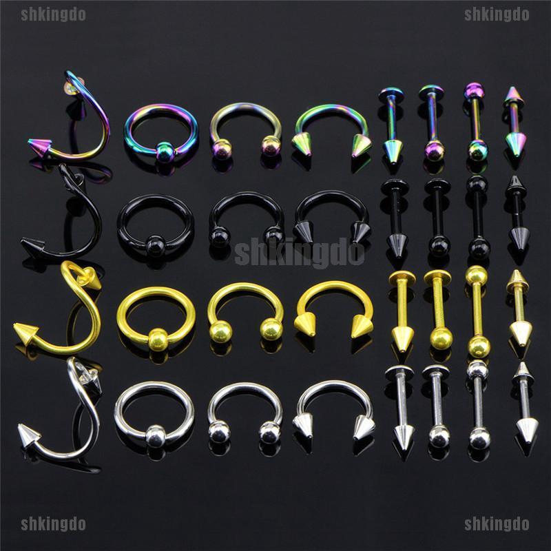 Bộ 16 khuyên đeo cơ thể bằng thép không gỉ cá tính quyến rũ
