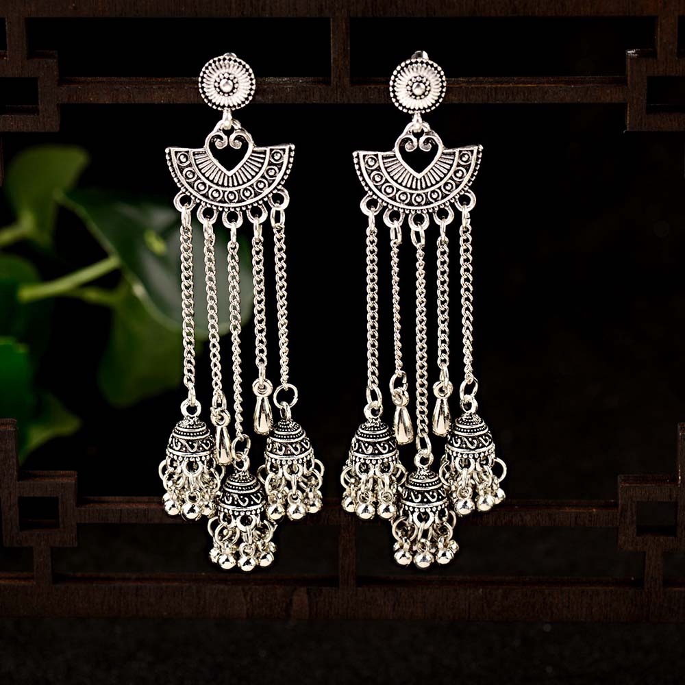 Bông tai hợp kim hình chuông mxgoods jhumka chuông phong cách Ấn Độ