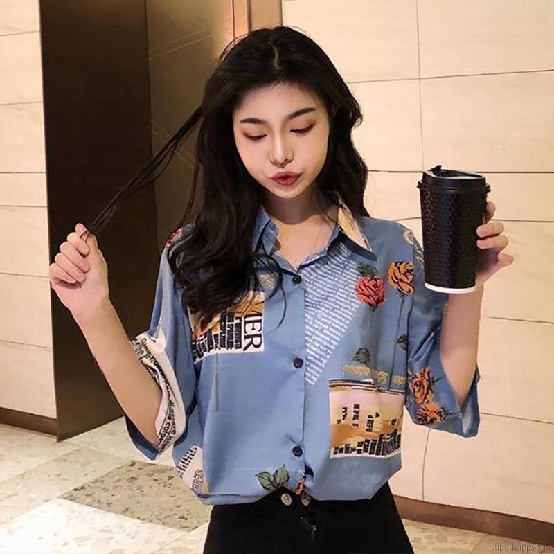Áo chiffon nữ tay ngắn in hoa hồng | BigBuy360 - bigbuy360.vn