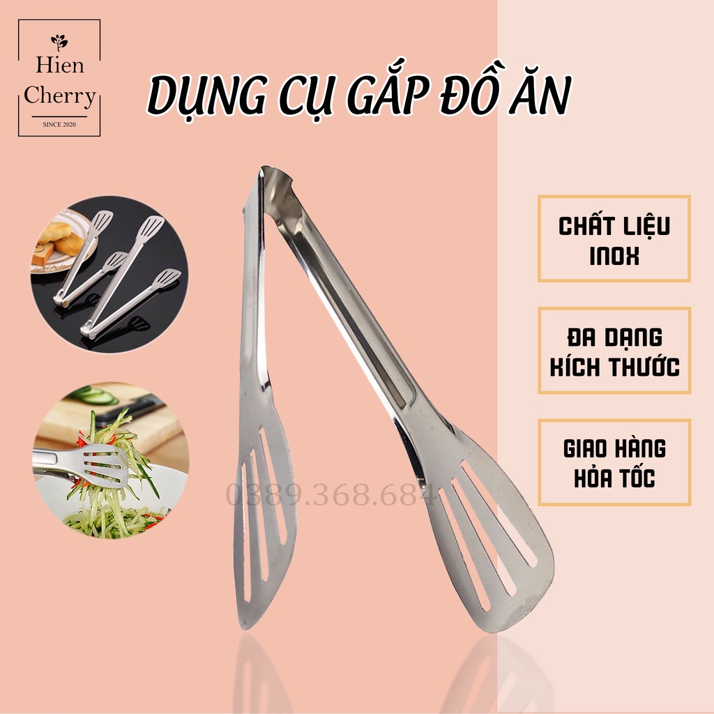 Kẹp gắp đá, dụng cụ gắp đồ nướng, salad, chất liệu Inox cao cấp bền đẹp cán dài