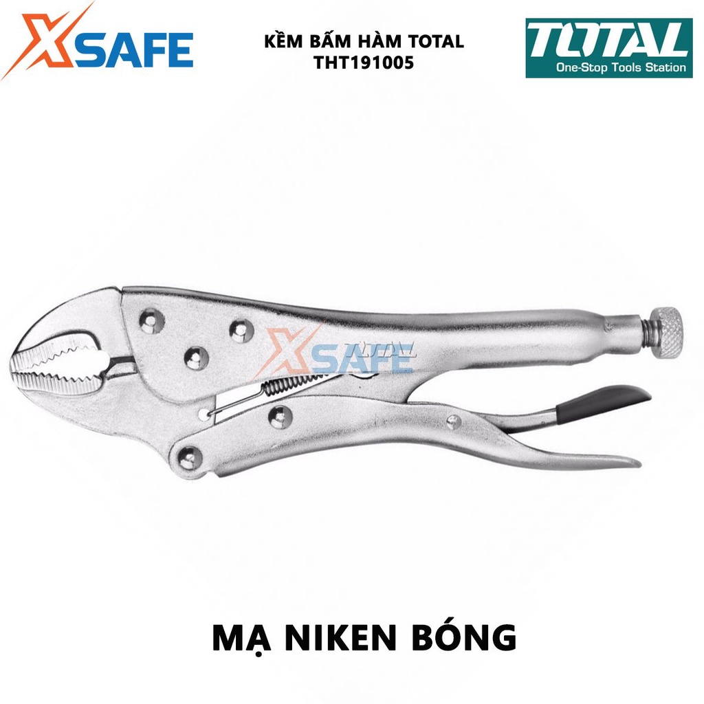 Kìm bấm khóa TOTAL THT191005 | Kềm bấm hàm Kích thước 10'' thép không gỉ, mạ niken bóng kẹp chặt, khóa, hỗ trợ siết lực