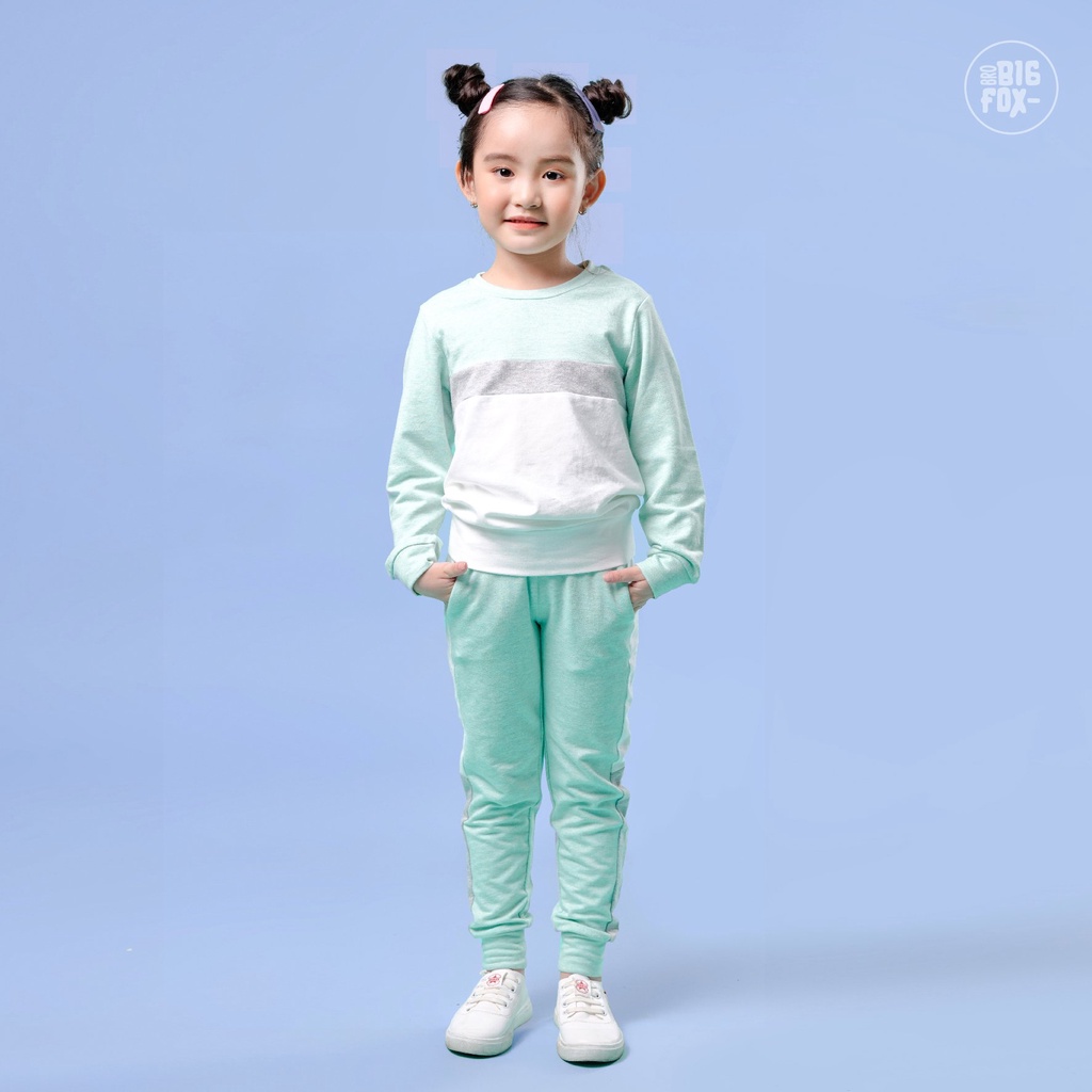 Bộ dài tay bé gái BIGFOX - MISS MEOW size đại, bộ thu đông cho bé phong cách Hàn Quốc phối kẻ 23 - 51 kg