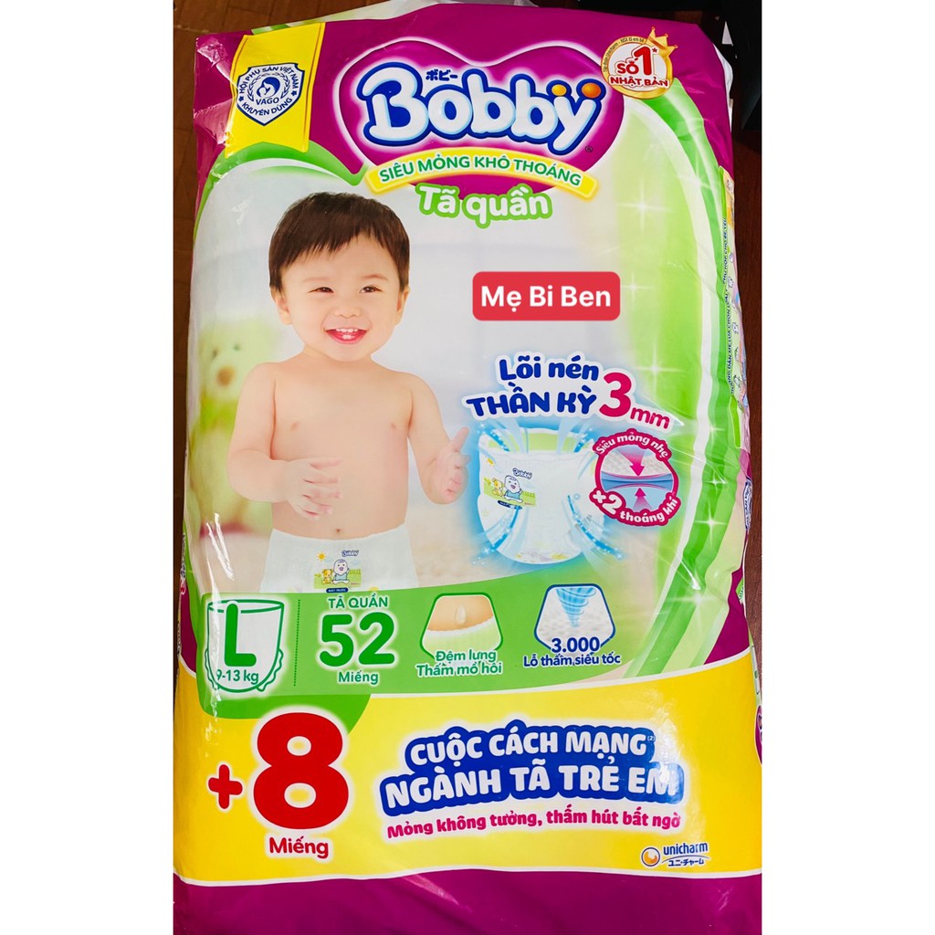 [MẪU MỚI] Tã Quần Bobby Đệm thấm lưng mồ hôi size L52 miếng dành cho bé 9-13kg