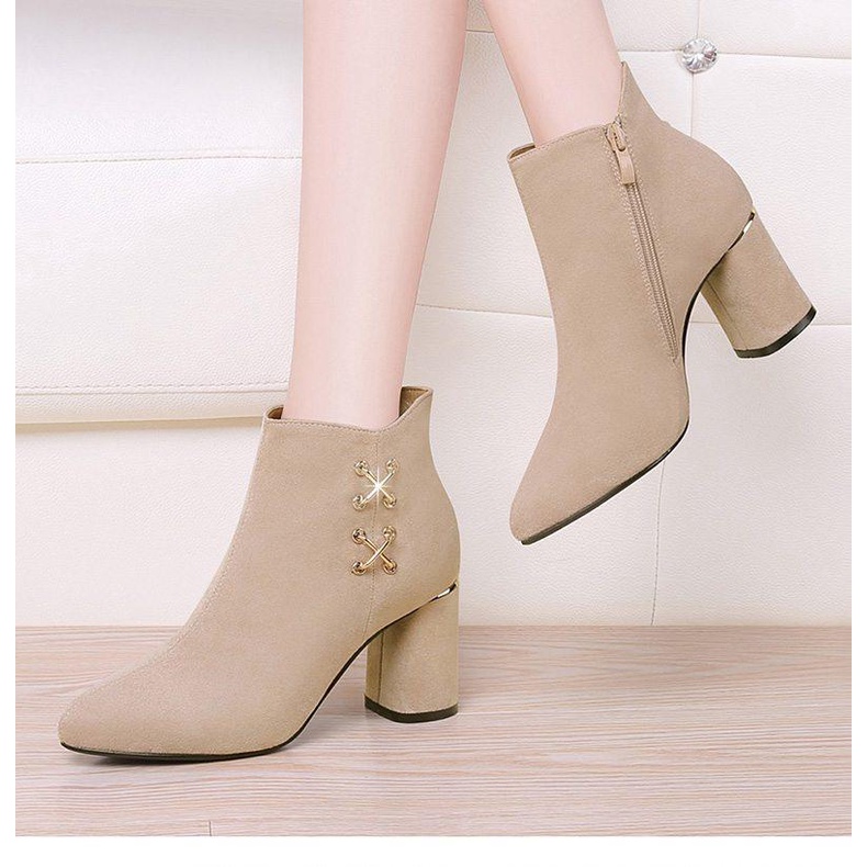 Giày bốt nữ cổ thấp giày boots nữ chất da lộn gót cao 7cm - Xem ảnh thật ở cuối | BigBuy360 - bigbuy360.vn