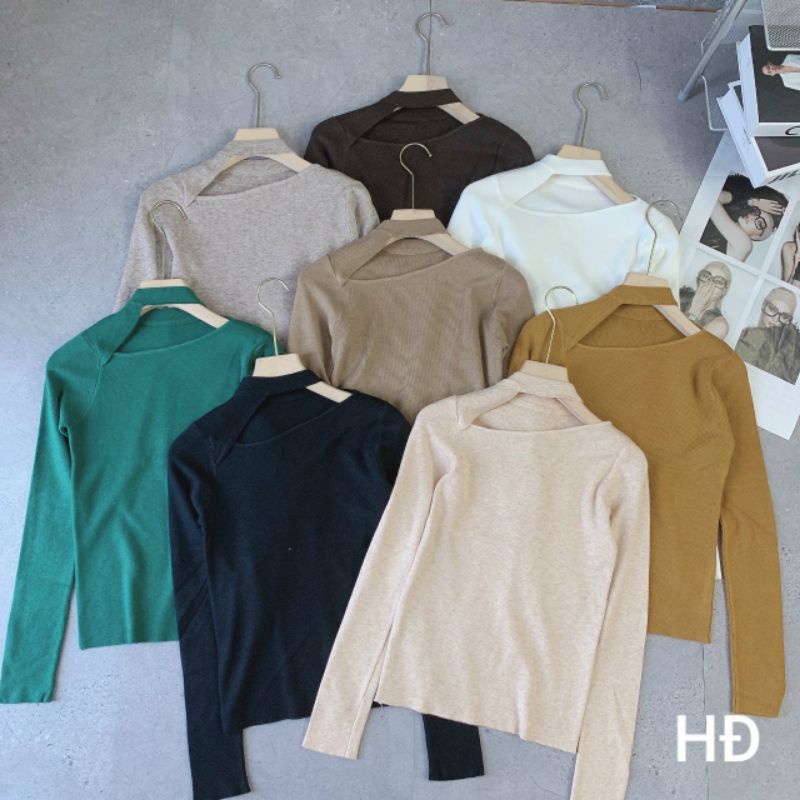 Áo len hở cổ dài tay hàng QC