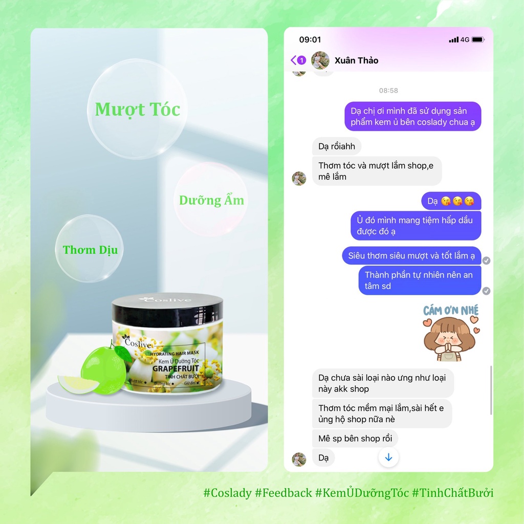 Ủ Dưỡng Tóc Tinh Chất Bưởi COSLIVE 500g