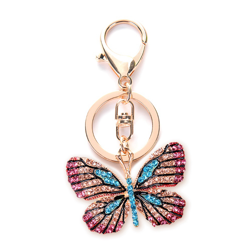 DL  Colorful Butterfly Crystal Keychain Keyring Sparkling Pendant Handbag Bag Charm~