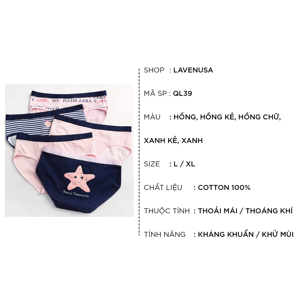 Quần lót nữ cotton cao cấp co giãn kháng khuẩn in hình đáng yêu dễ thương QL39 | BigBuy360 - bigbuy360.vn
