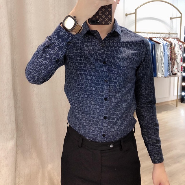 ÁO SƠ MI HÀN QUỐC CHẤM TÍM THAN