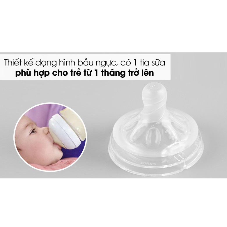 Núm ti silicone Philips Avent Natural cho trẻ từ 1 tháng tuổi (Vỉ 2 núm)