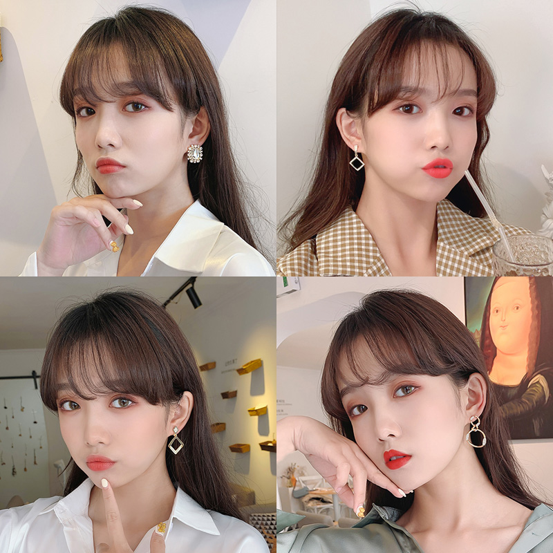 S925 Khuyên Tai Dáng Dài Đính Đá Lấp Lánh Xinh Xắn Phong Cách Hàn Quốc