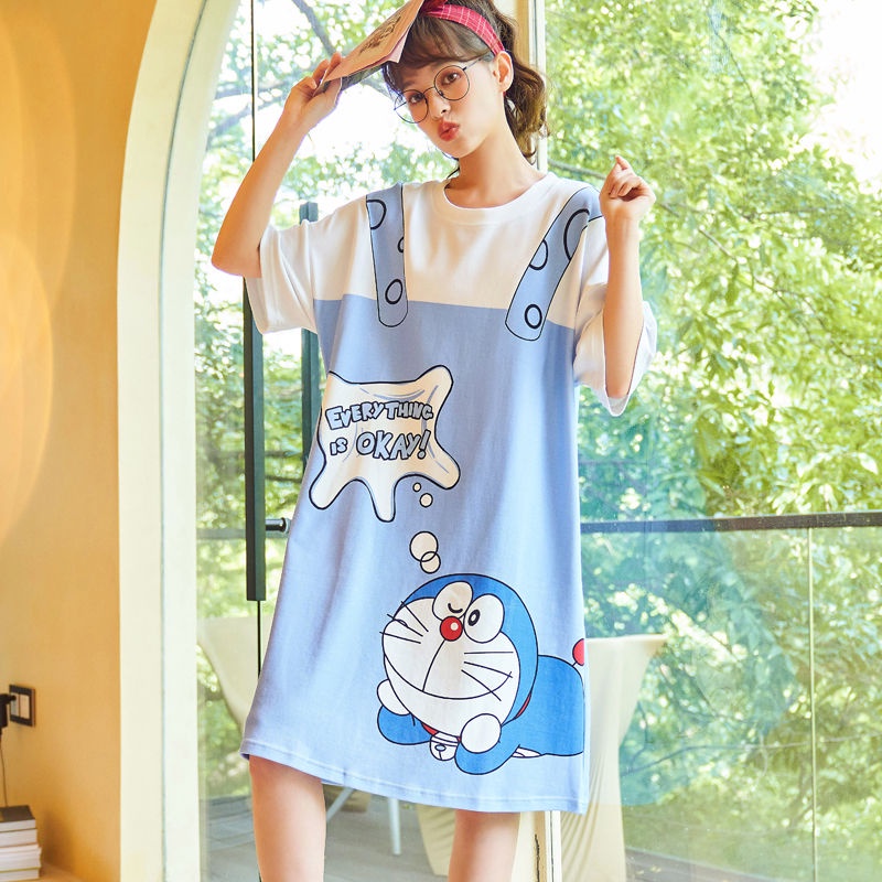Doraemon pattern summer women's pajamas and home wear