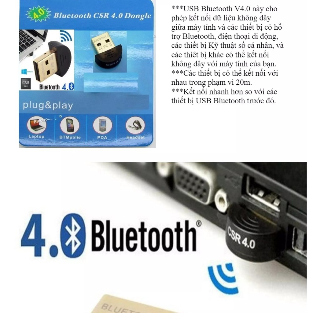 USB Bluetooth 4.0 dùng cho máy tính Laptop, PC - Usb 4.0 SCR Dongle