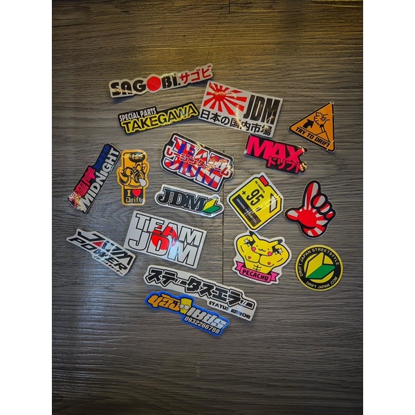 Combo 17 Miếng Dán Sticker Trang Trí Mũ Bảo Hiểm, Xe Máy Kiểu JDM Japan, Chất Liệu Decal Cao Cấp Chống Thấm Nước