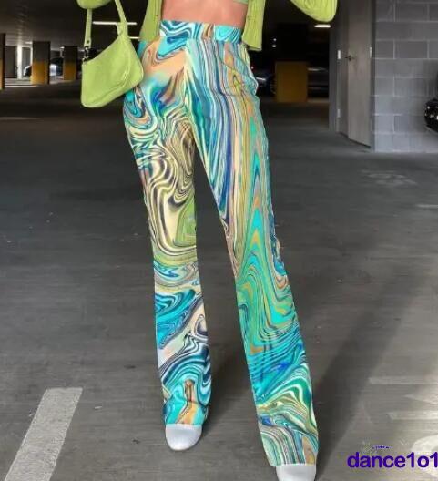 Quần ống loe lưng cao họa tiết gợn sóng cá tính dành cho nữ