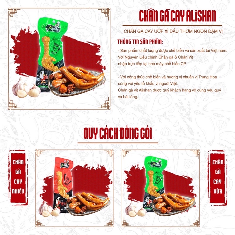 Chân gà cay việt Nam hãng Alishan, ủ vị xì dầu tỏi ớt siêu ngon, hương vị tứ xuyên