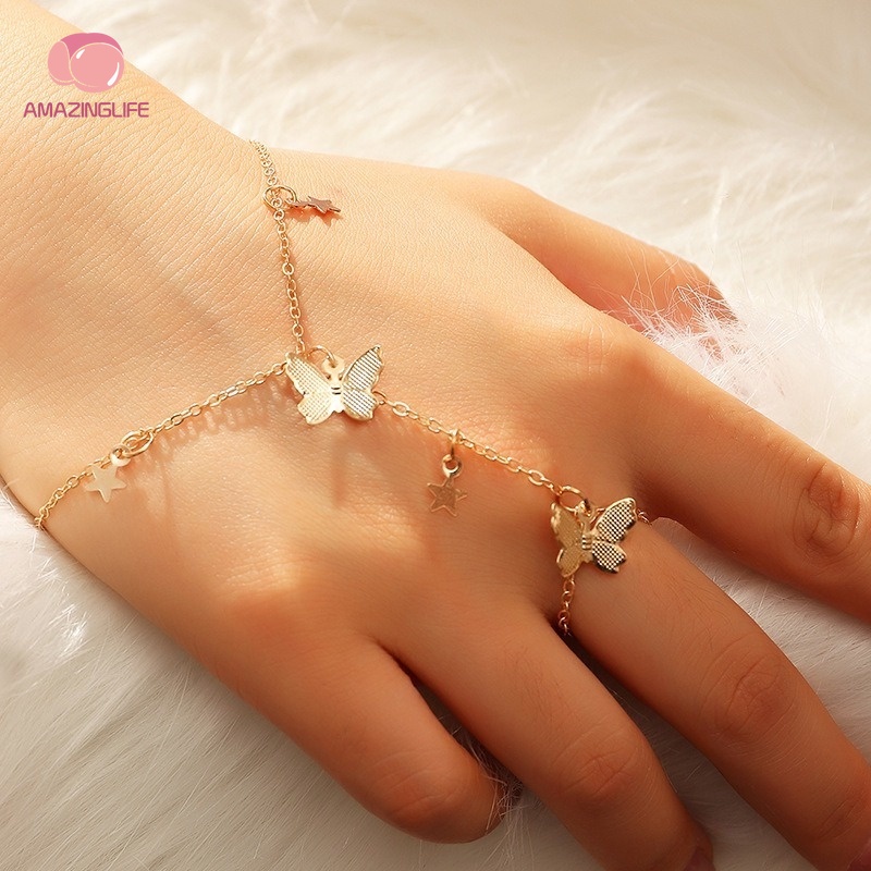 [Amazinglife] 1 Vòng Tay / Nhẫn Hợp Kim Mặt Hình Ngôi Sao / Bướm Tinh Tế Có Thể Điều Chỉnh Kích Thước Cho Nữ