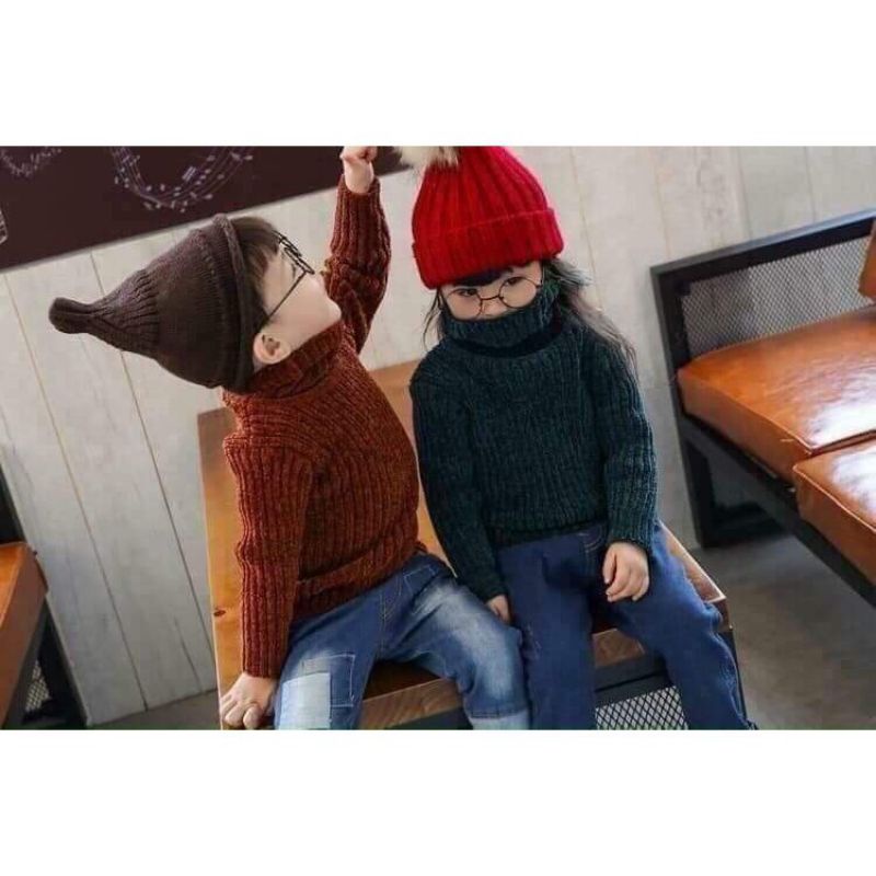 Áo len trẻ em cổ lọ chất tuyết nhung hàng đẹp Quảng Châu cho bé trai bé gái 8-23kg