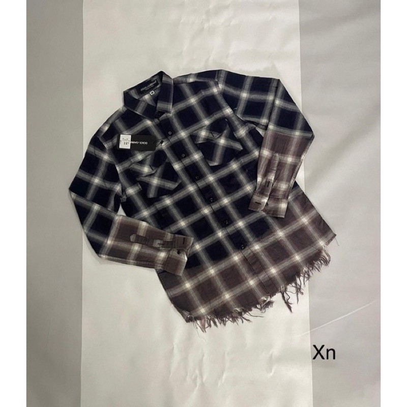 Sơ mi nam kẻ sọc màu pha loang gấu rách cực đỉnh