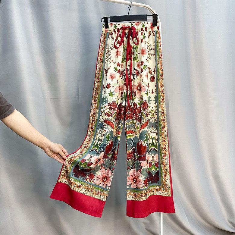 Quần Voan Ống Rộng Co Giãn In Họa Tiết Hoa Phong Cách Bohemian Dành Cho Nữ
