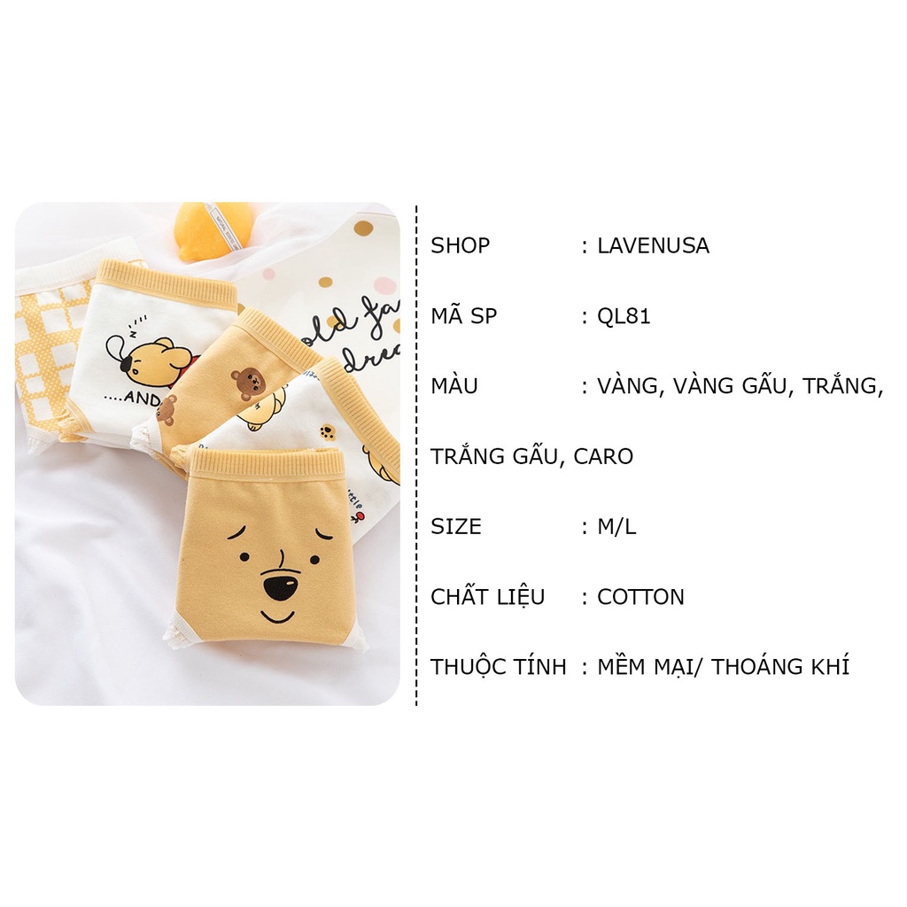 Quần lót cotton viền ren hình gấu ngộ nghĩnh đáng yêu dành cho nữ LAVENUSA QL81
