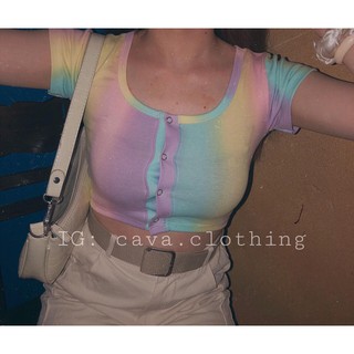 🌈 Áo Croptop Nút Bấm Loan Màu🔥