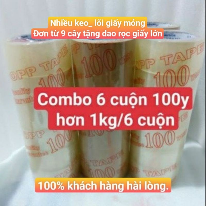 [XẢ KHO] Combo 6 cuộn băng keo, băng dính 100y nặng hơn 1kg. Lõi mỏng 3.5ly