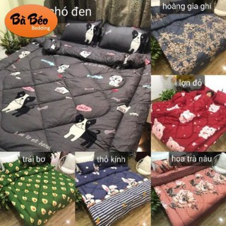 Trọn bộ 5 món ga gối chăn phao poly cotton có ruột bông dày loại 1 ( nhắn chọn mẫu )
