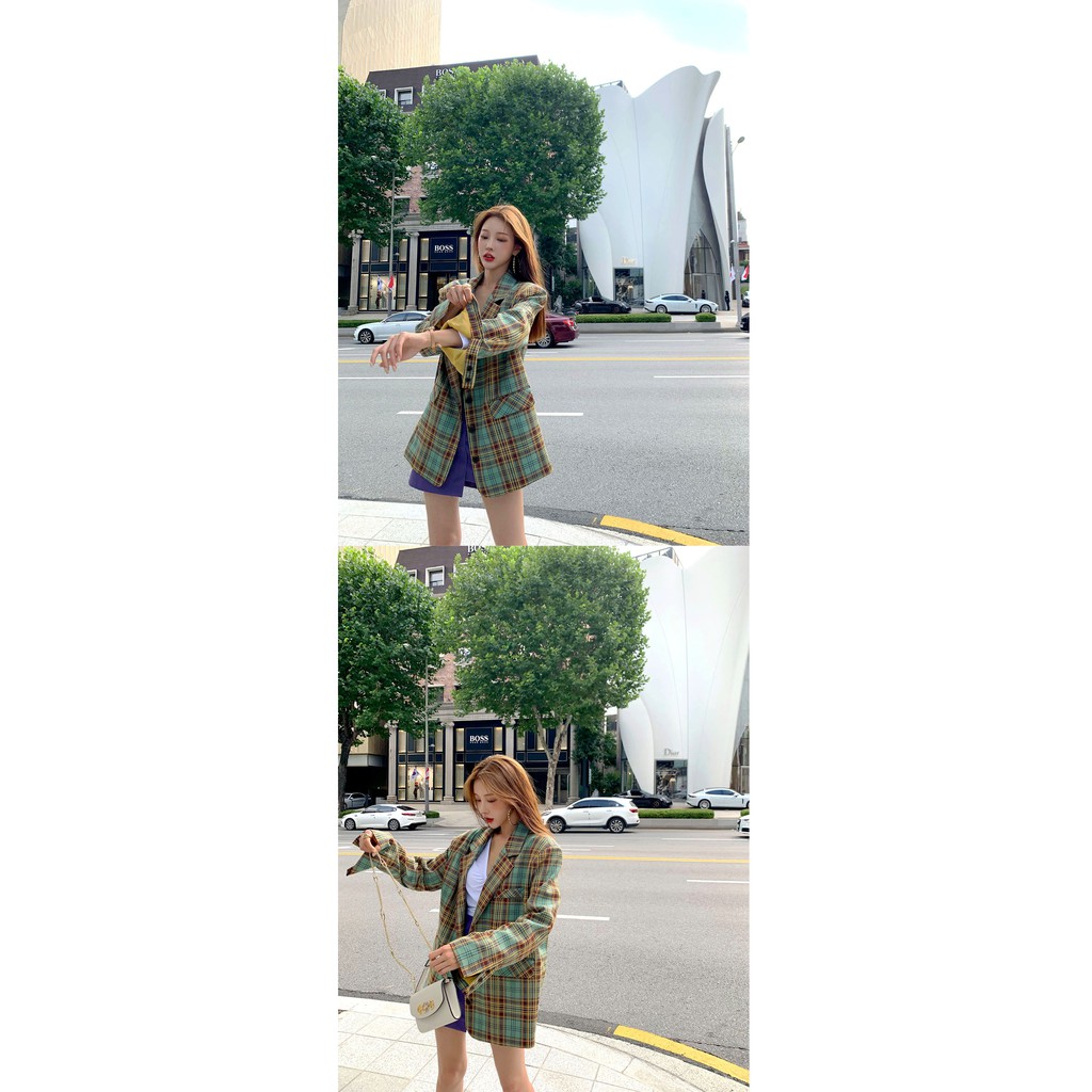 Áo Khoác Blazer Dáng Rộng Kẻ Sọc Caro Phong Cách Anh Quốc | BigBuy360 - bigbuy360.vn