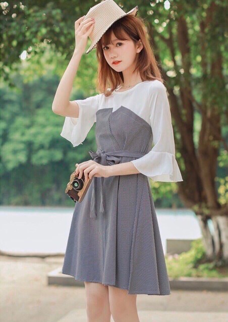 Đầm xoè caro tay loe MH
