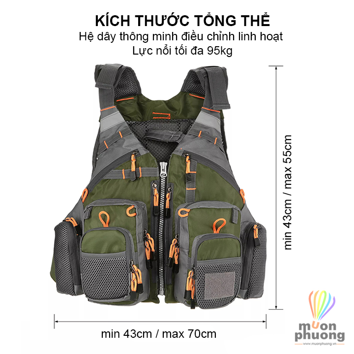 Áo phao bơi người lớn cứu hộ ghi lê cao cấp câu cá dã ngoại nhiều túi nam nữ - MUÔN PHƯƠNG SHOP