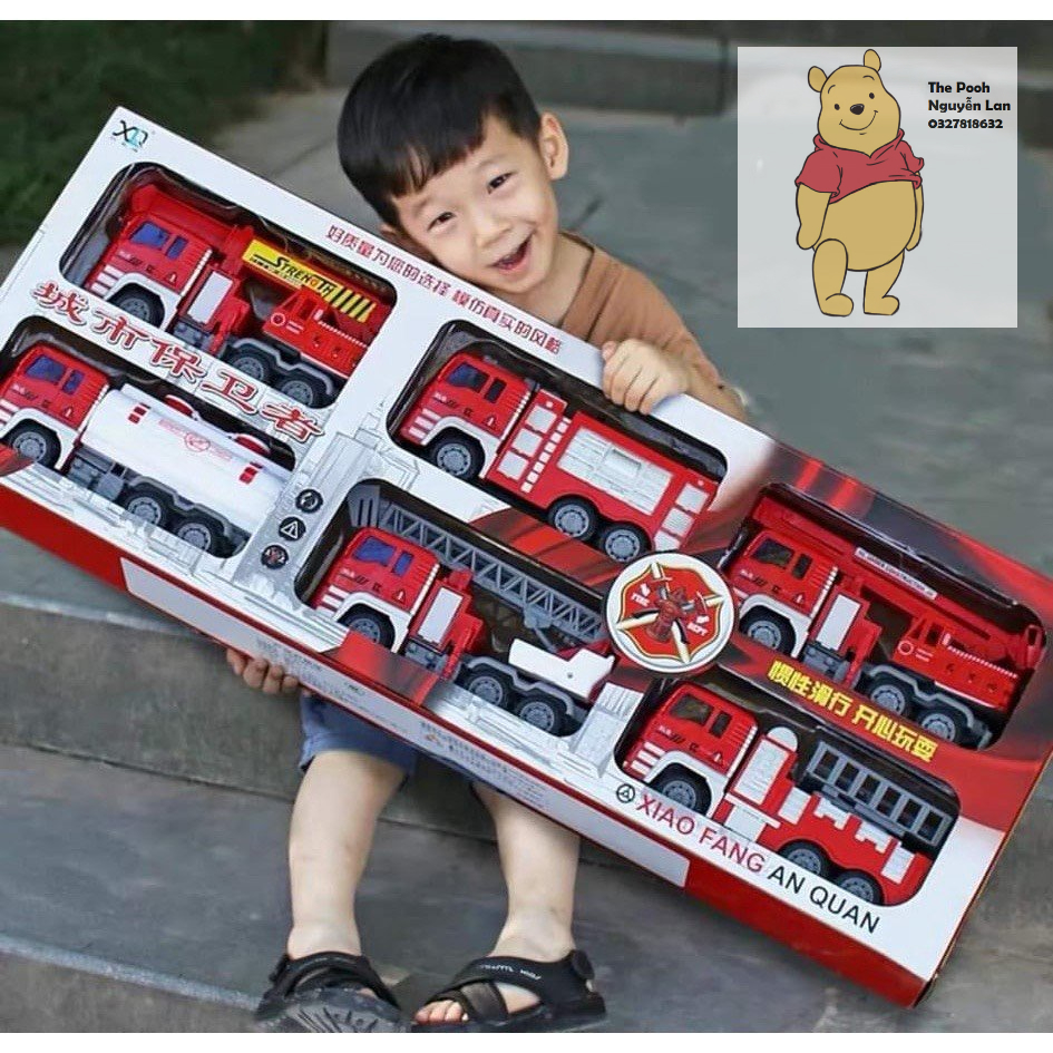 Ô TÔ Đồ Chơi Trẻ Em, Set 6 Xe Công Trình, Cứu Hoả, Ô Tô Đồ Chơi size Đại TO Cho Bé- The Pooh