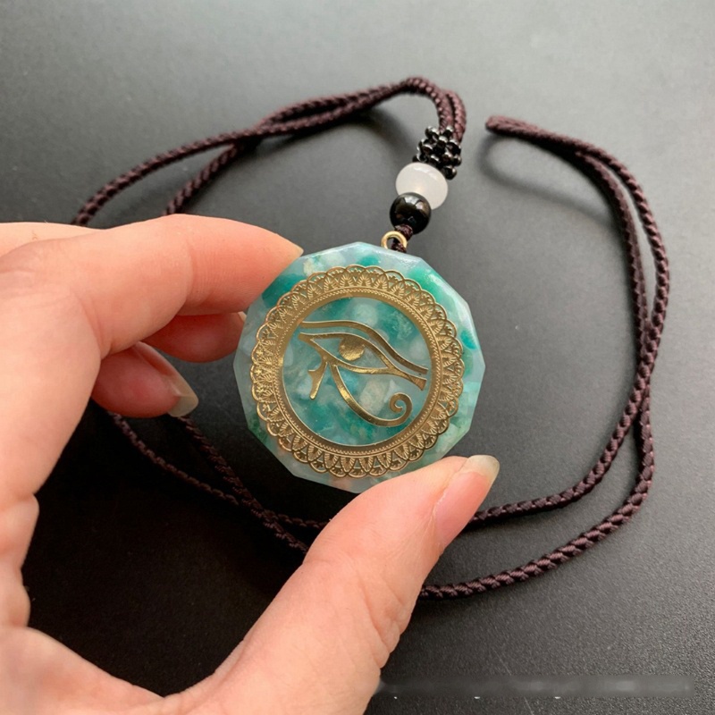 COLO  Reiki Devil's Eye Necklace Horus Eye All-Seeing Eyes Orgonite Energy Pendant Orgone Amazonite Necklace  Amulet Jewelry