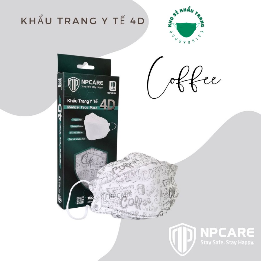 Khẩu trang 4D NPCARE họa tiết dễ thương hộp 10 cái