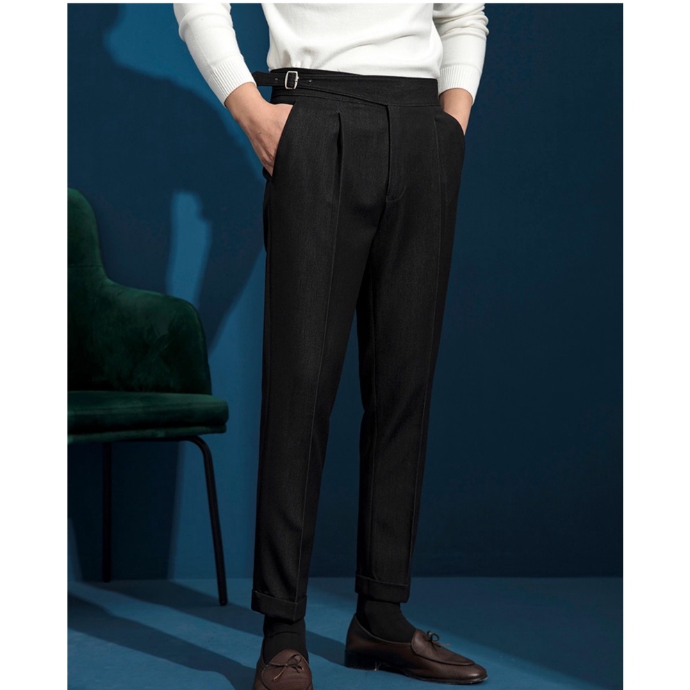 Quần Âu Nam QA4, Quần Tây Nam Vải Jeans Đen, Xanh, Phong Cách Cổ Điển Paris Ý