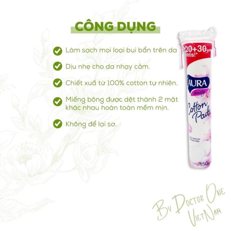 [Chính hãng] Bông Tẩy Trang AURA BEAUTY NGA, Bông Tẩy Trang Châu Âu, Tẩy Trang 100% Cotton Tự Nhiên 150 Miếng