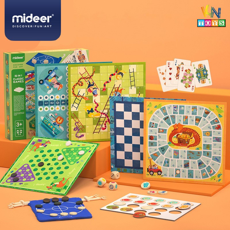 Bộ đồ chơi 32 trong 1 tổng hợp các loại cờ chính hãng Mideer Classic Games 32 in 1 MD2071